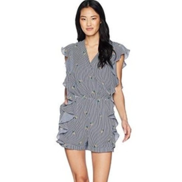 bishop + young Pants - Anthropologie Bishop + Young Majorca Striped Floral Ruffle Romper